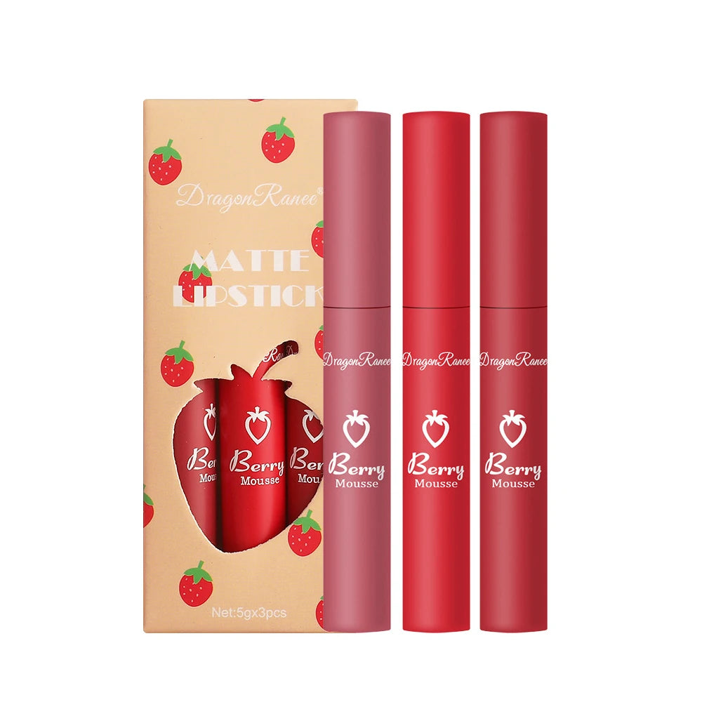 3-Piece Strawberry Velvet Matte Lip Glaze Set