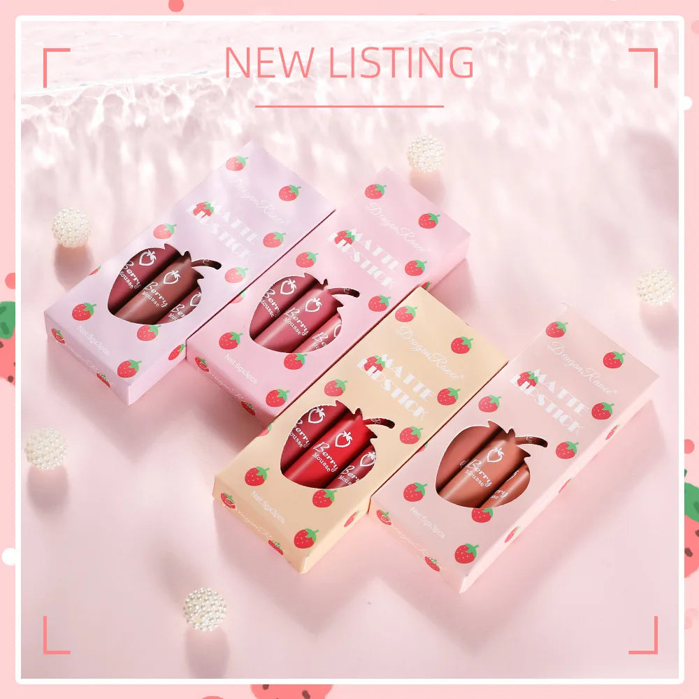 3-Piece Strawberry Velvet Matte Lip Glaze Set