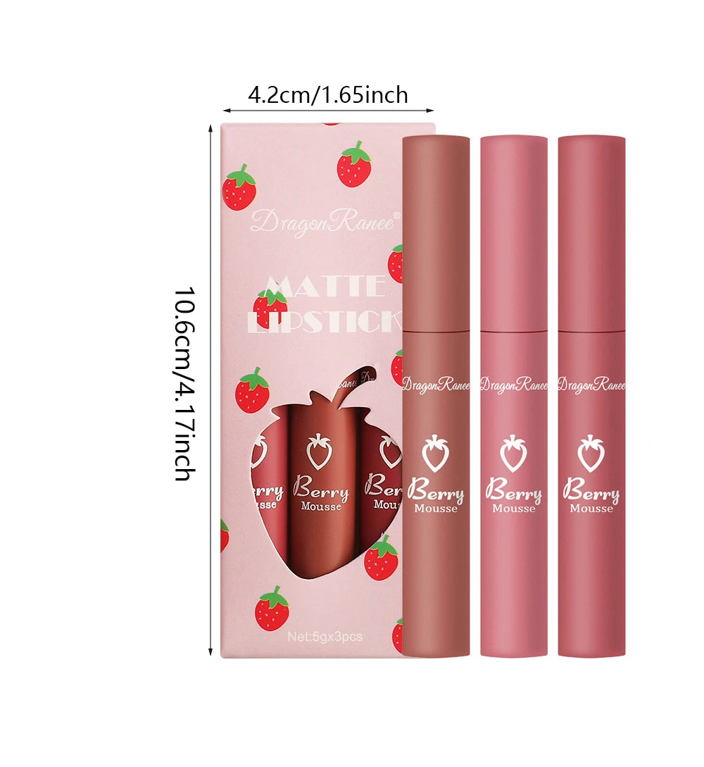 3-Piece Strawberry Velvet Matte Lip Glaze Set