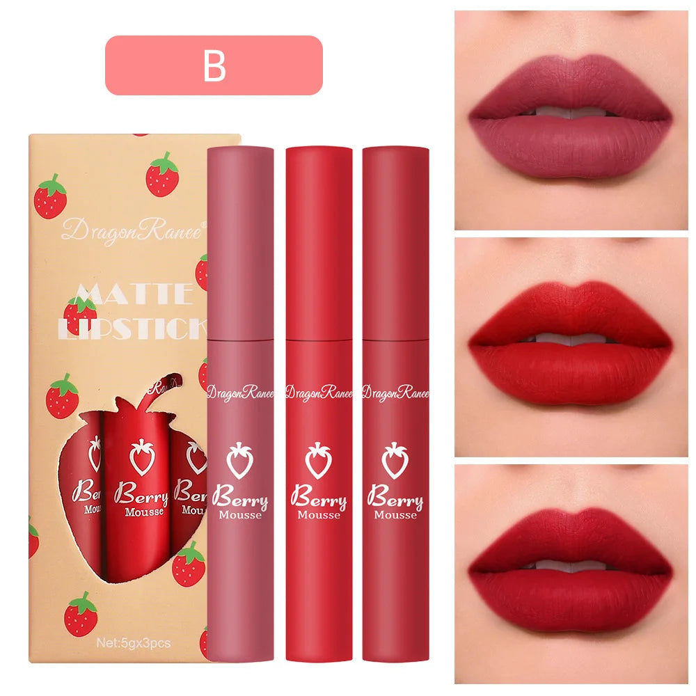 3-Piece Strawberry Velvet Matte Lip Glaze Set