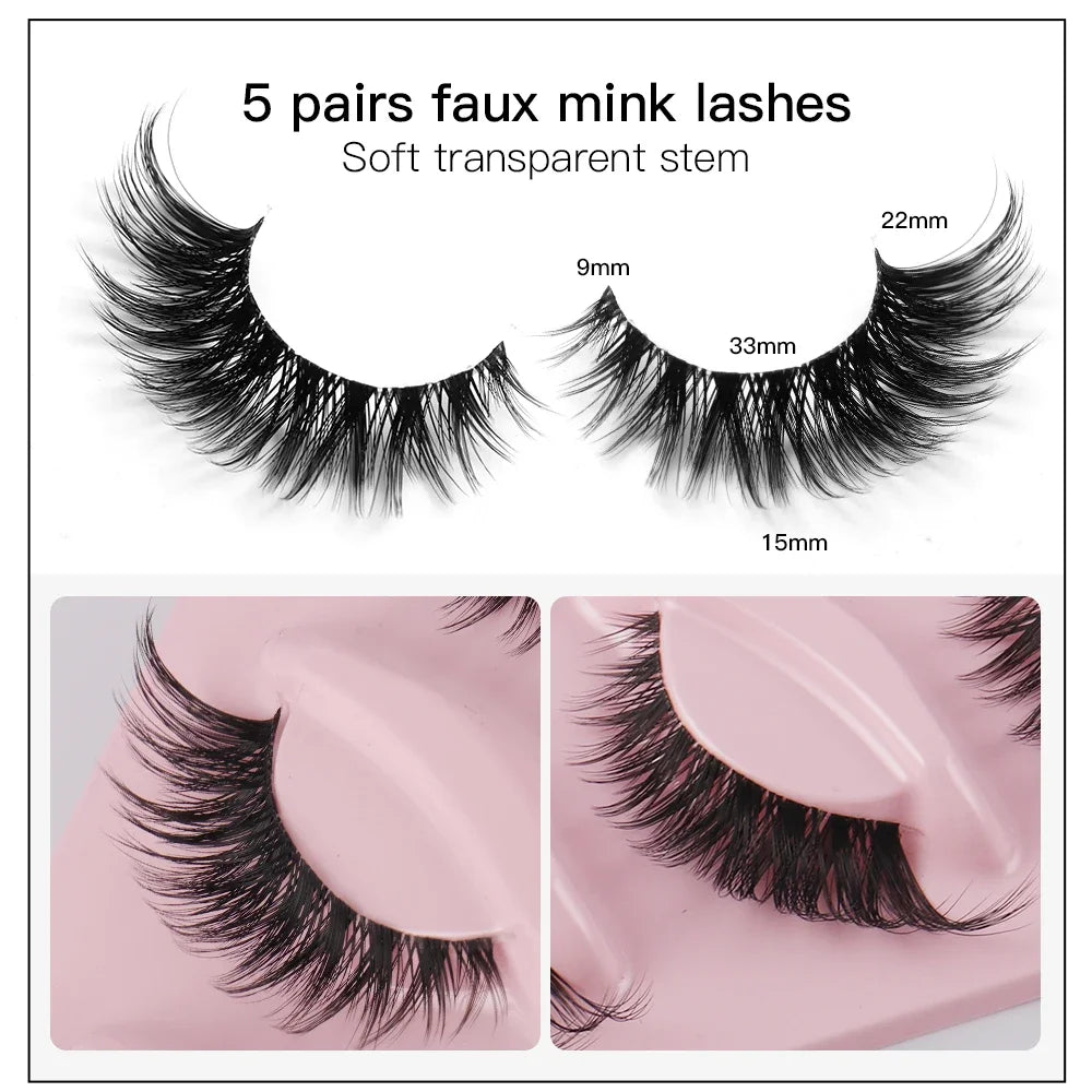 PurrLash - 5-Pair Cat Eye Faux Mink Eyelash Set