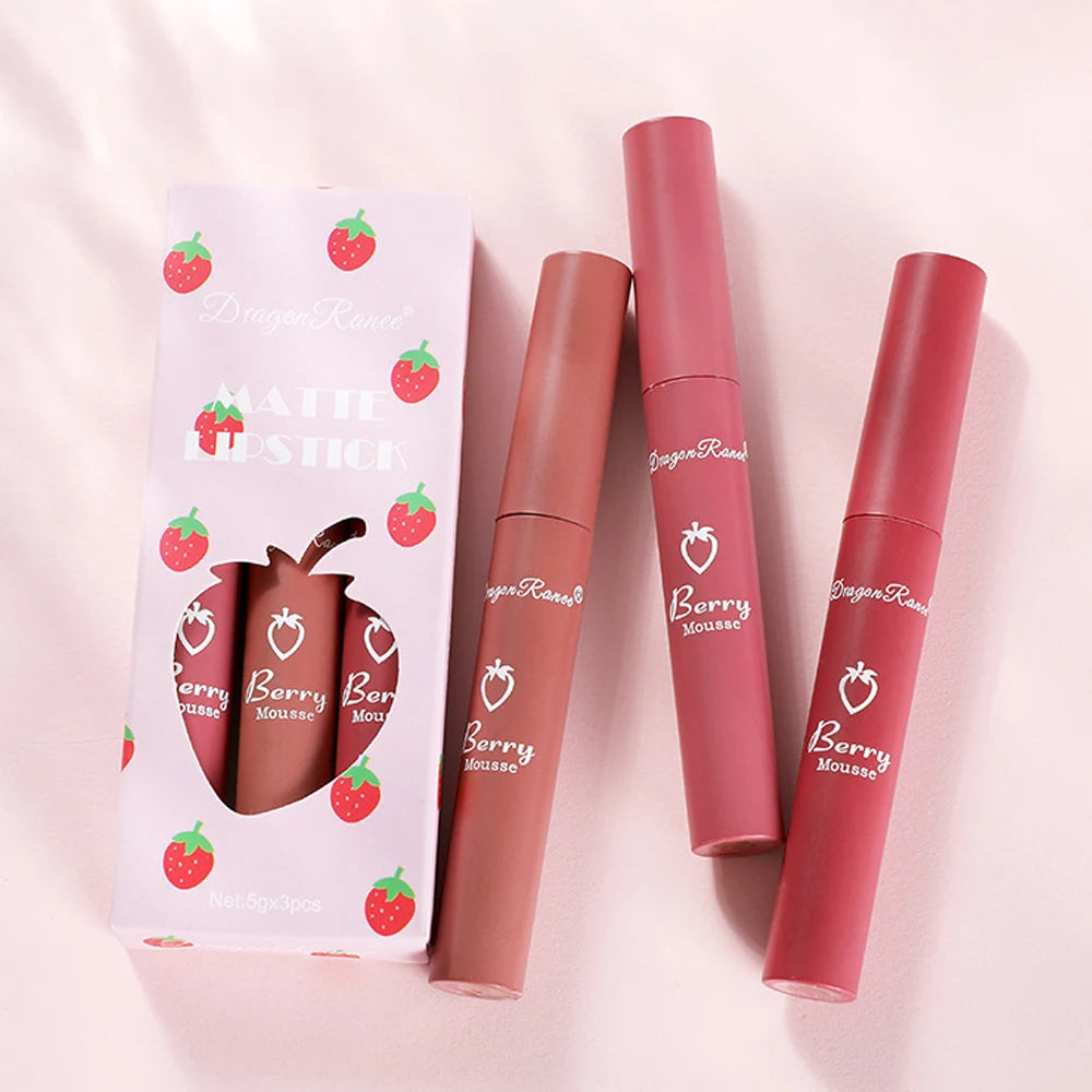 3-Piece Strawberry Velvet Matte Lip Glaze Set